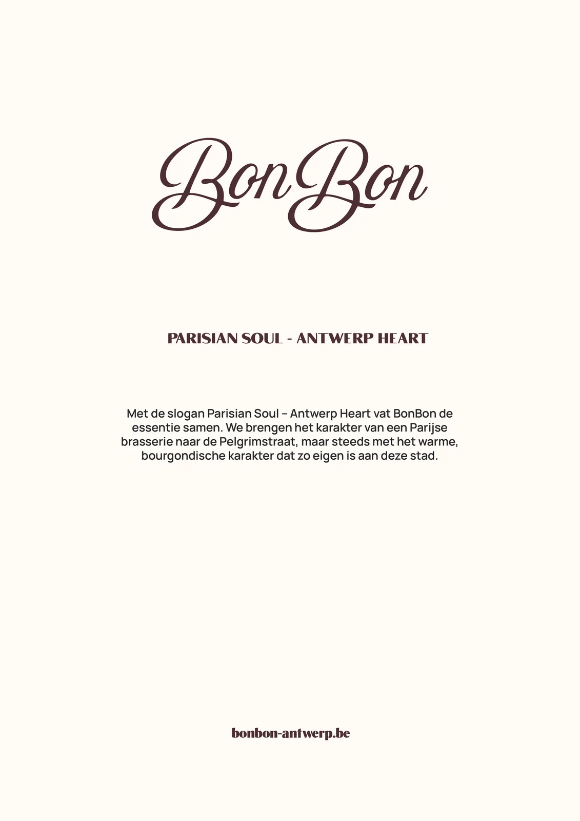 Menukaart pagina 2 van 14: PARISIAN SOUL - ANTWERP HEART, bonbon-antwerp.be